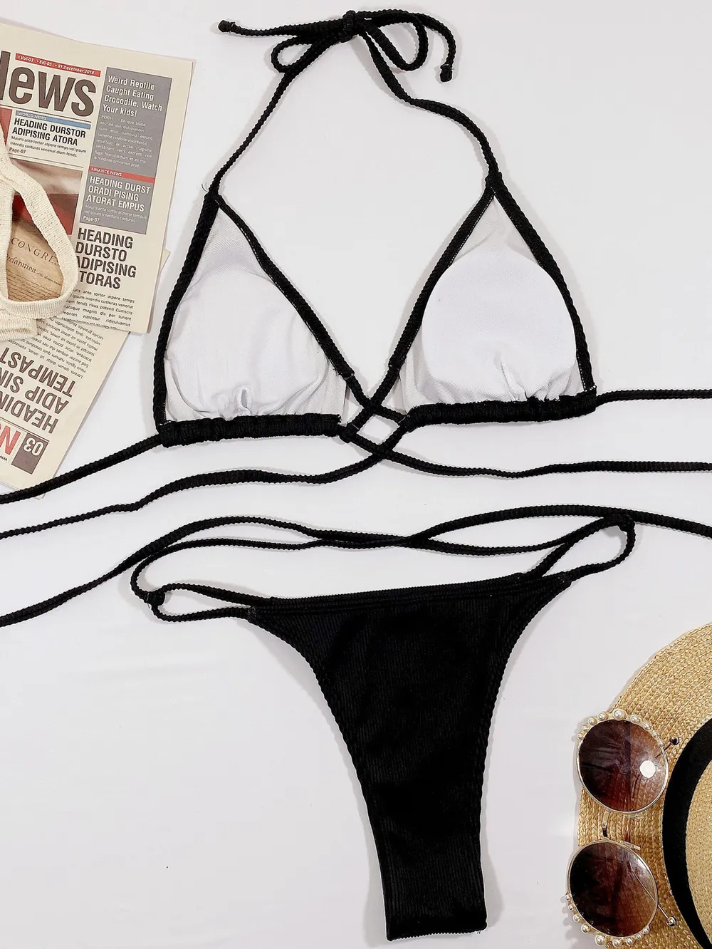 Halter Neck Crisscross Ribbed Bikini Set, image 9