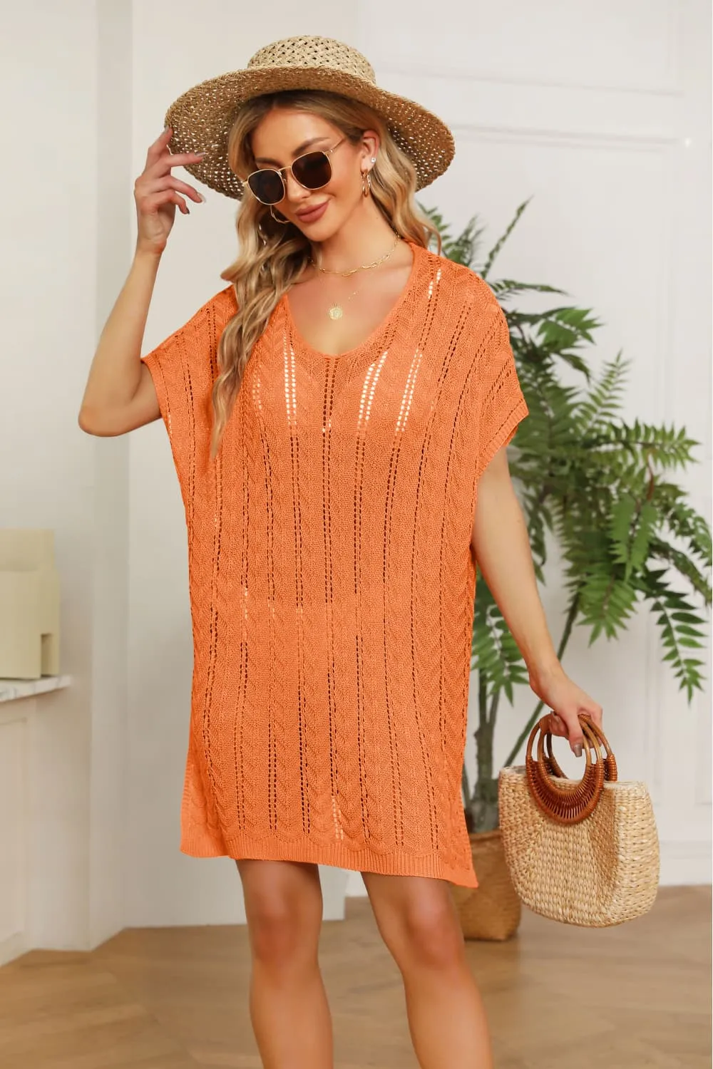 Openwork Side Slit Knit Dress, image 2