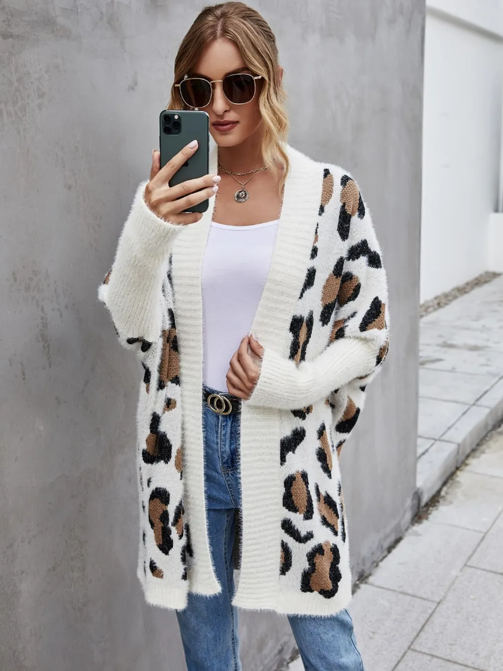 Leopard Pattern Fuzzy Cardigan, image 3