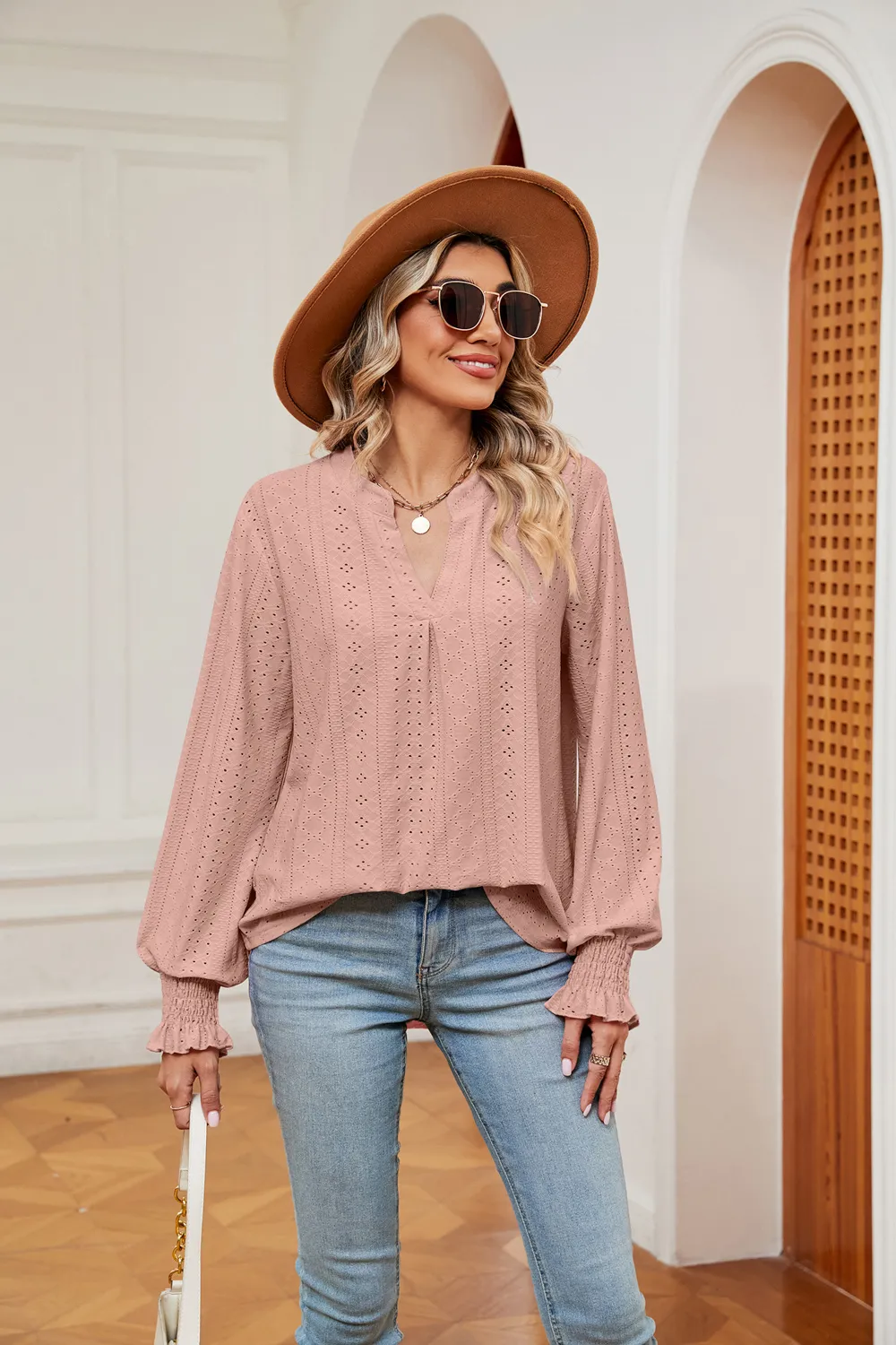 Notched Neck Flounce Sleeve Blouse, image 24
