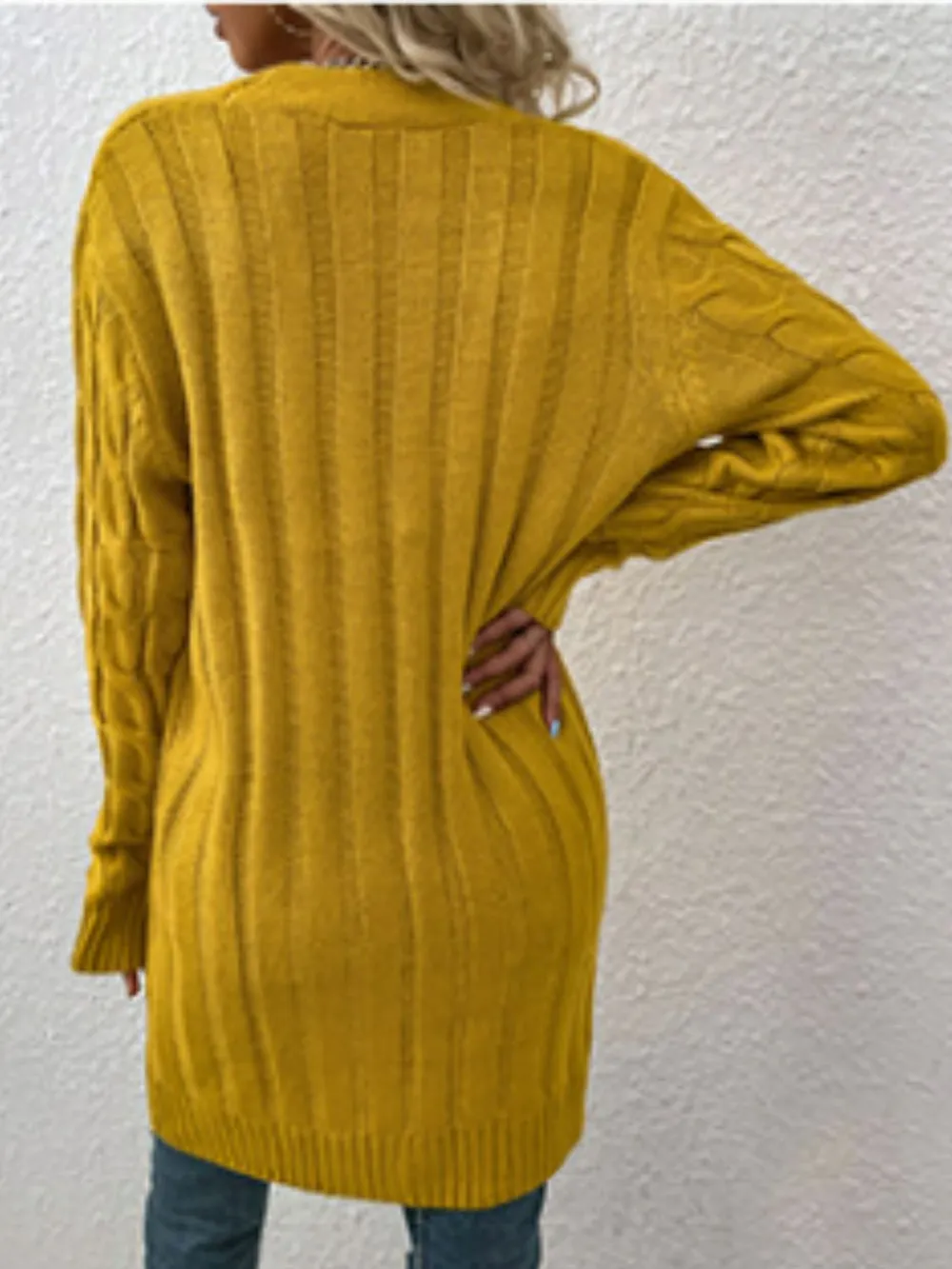 Cable-Knit Button Down Cardigan with Pockets, image 3