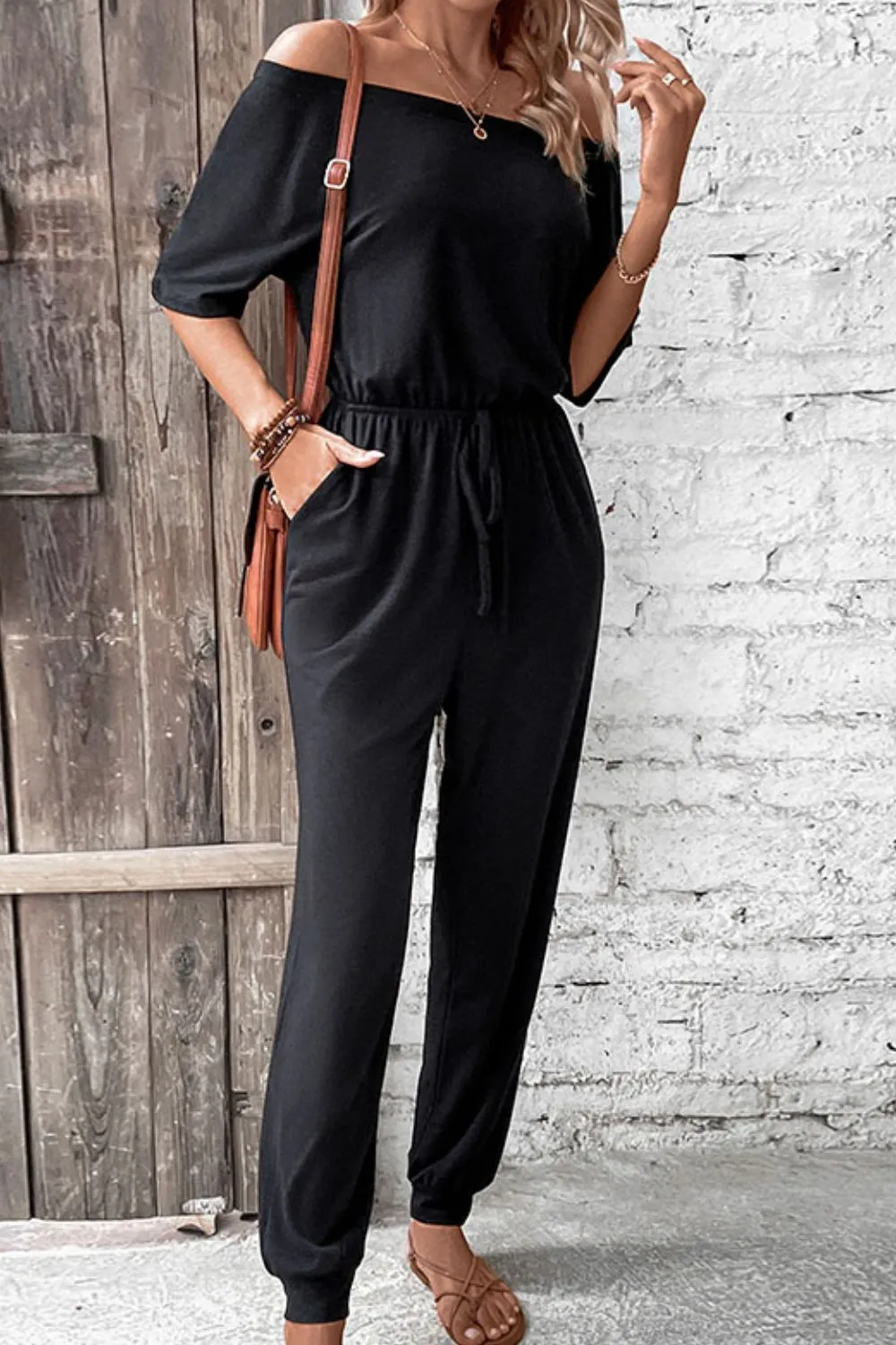 Off-Shoulder Jumpsuit with Pockets, image 4