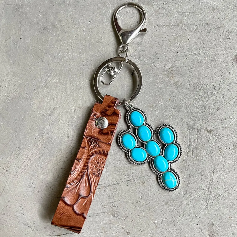 Turquoise Genuine Leather Key Chain, image 4