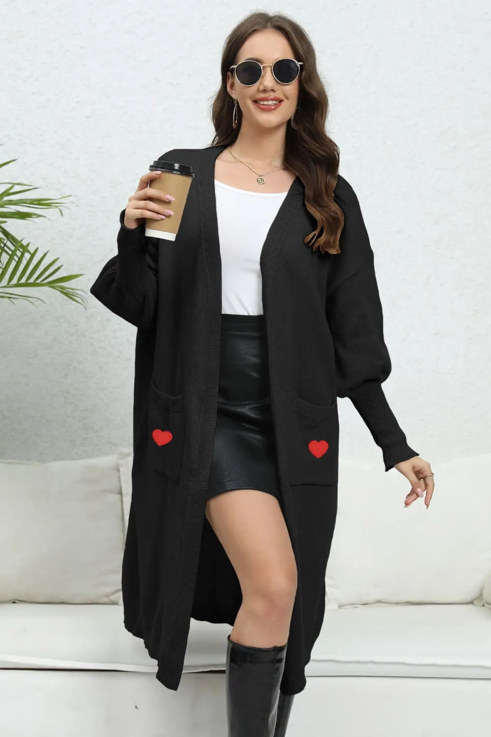 Lantern Sleeve Open Front Pocketed Cardigan, image 11