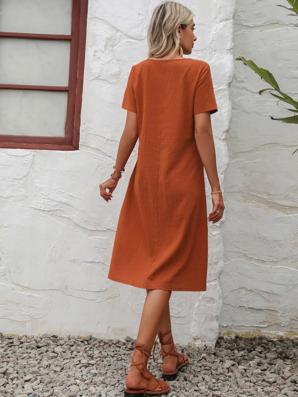 Round Neck Short Sleeve Dress with Pockets, image 7