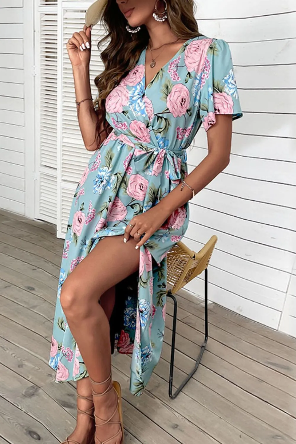 Floral Tie-Waist Slit Surplice Maxi Dress, image 4