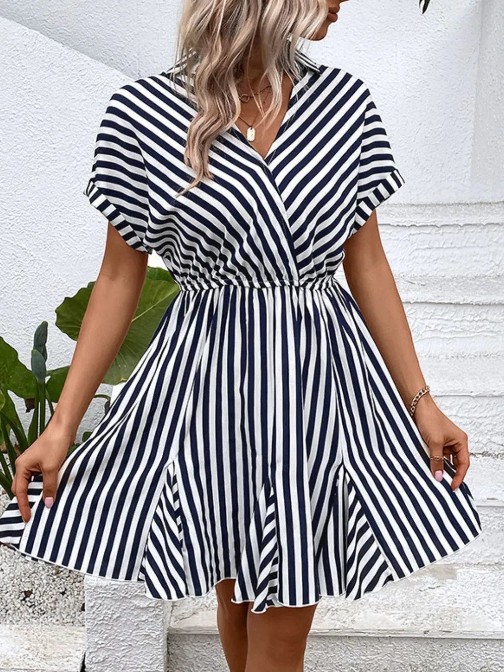 Striped Johnny Collar Mini Dress, image 4