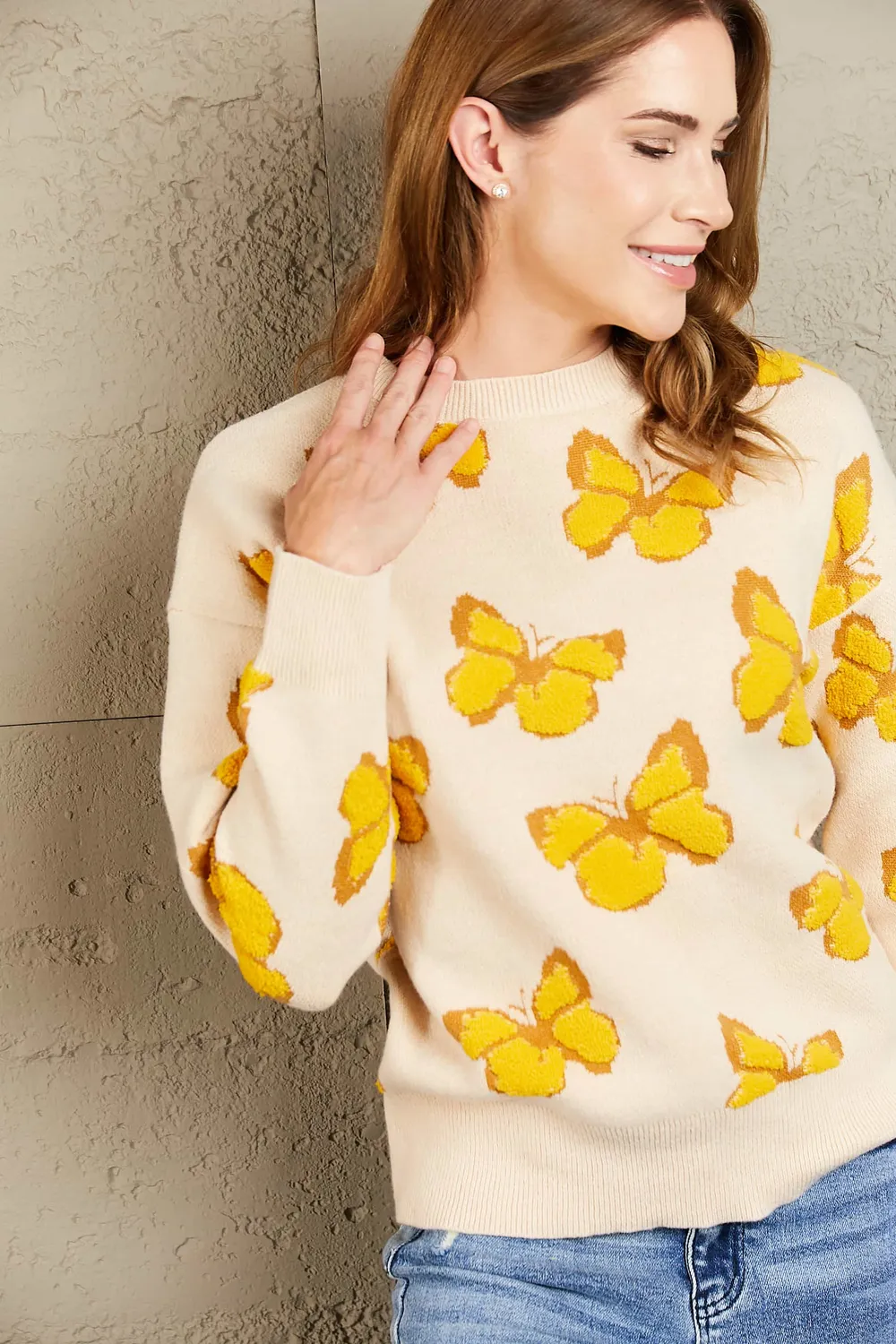Butterfly Dropped Shoulder Crewneck Sweater, image 9