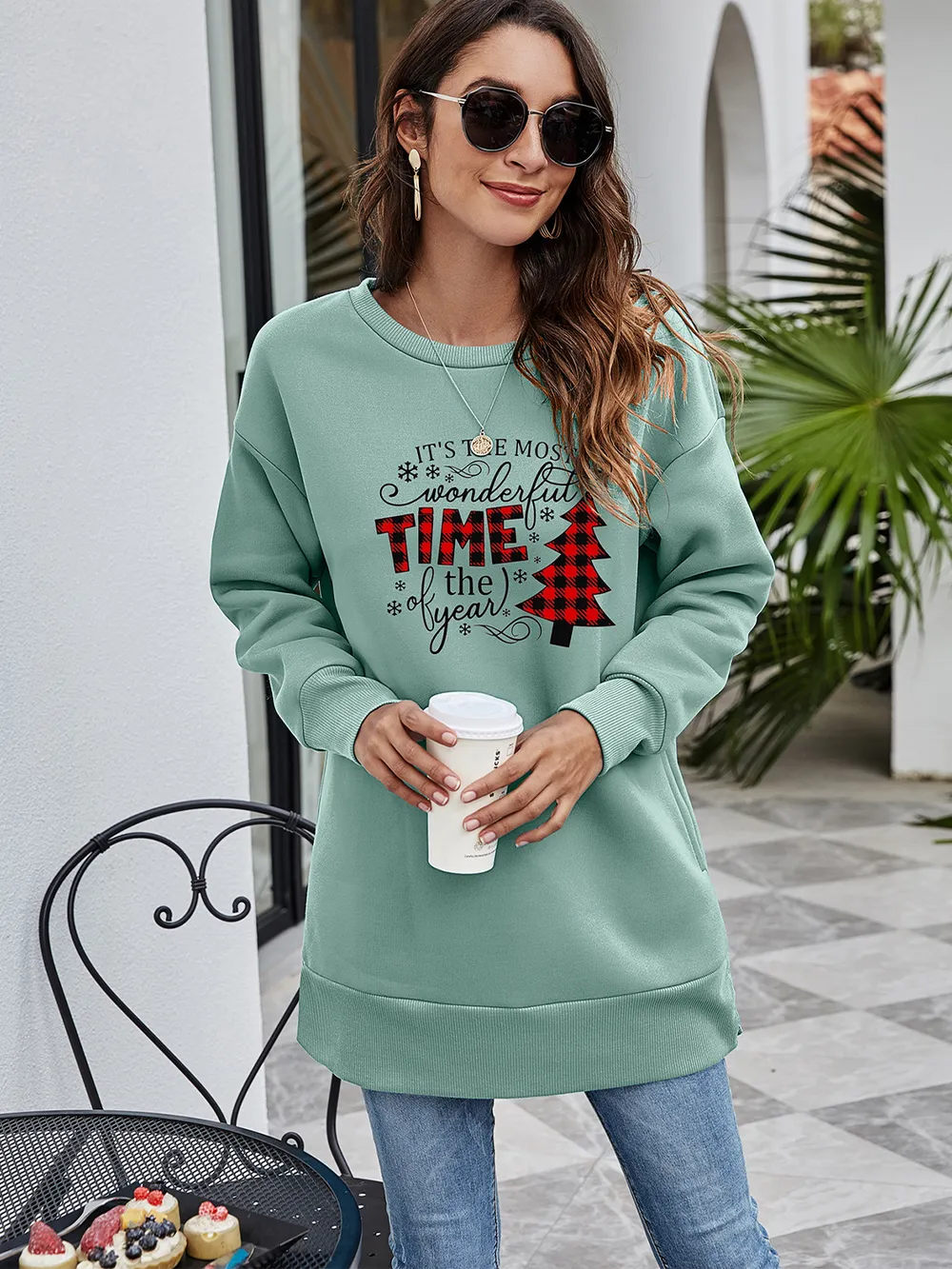 Christmas Tree Graphic Drop Shoulder Sweatshirt, image 11