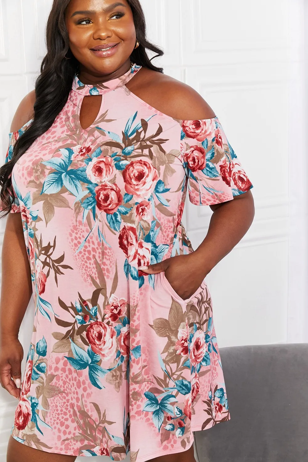 Full Size Fresh-Cut Flowers Cold-Shoulder Dress, image 5