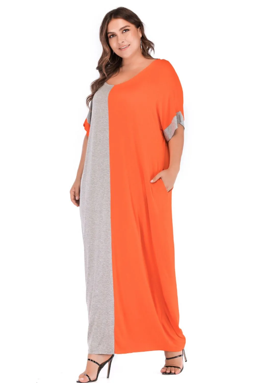 Plus Size Color Block Tee Dress with Pockets, image 3