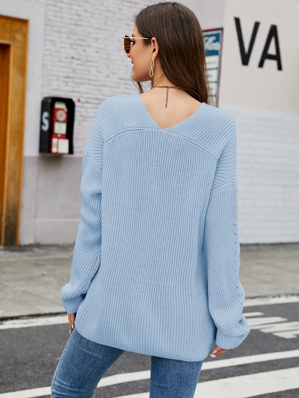V-Neck Rib-Knit Top, image 9