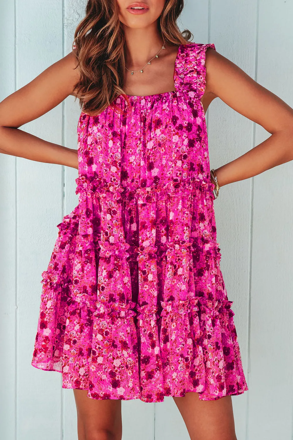 Printed Square Neck Sleeveless Mini Dress, image 4