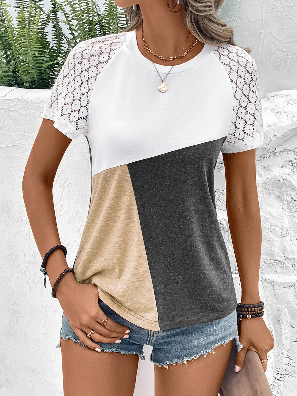 Color Block Raglan Sleeve Round Neck Tee, image 6