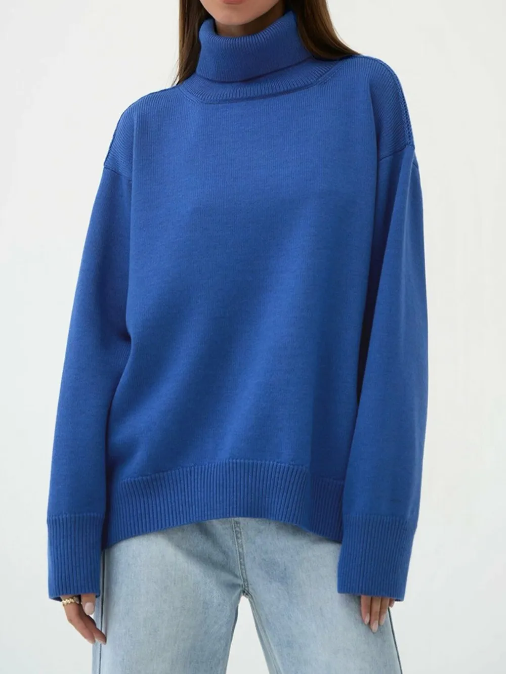 Turtle Neck Dropped Shoulder Sweater, image 2
