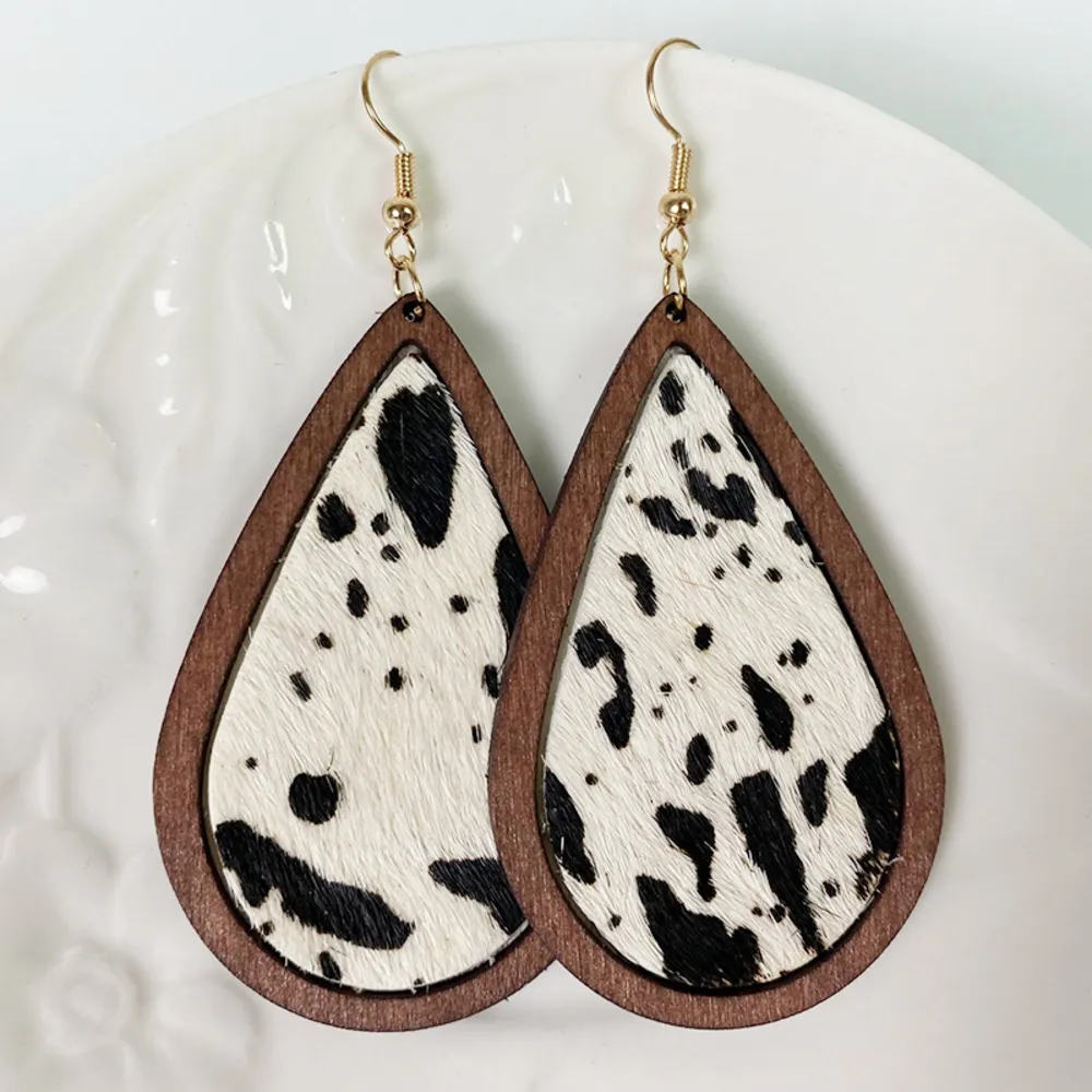 Teardrop Shape Wooden Dangle Earrings, image 4