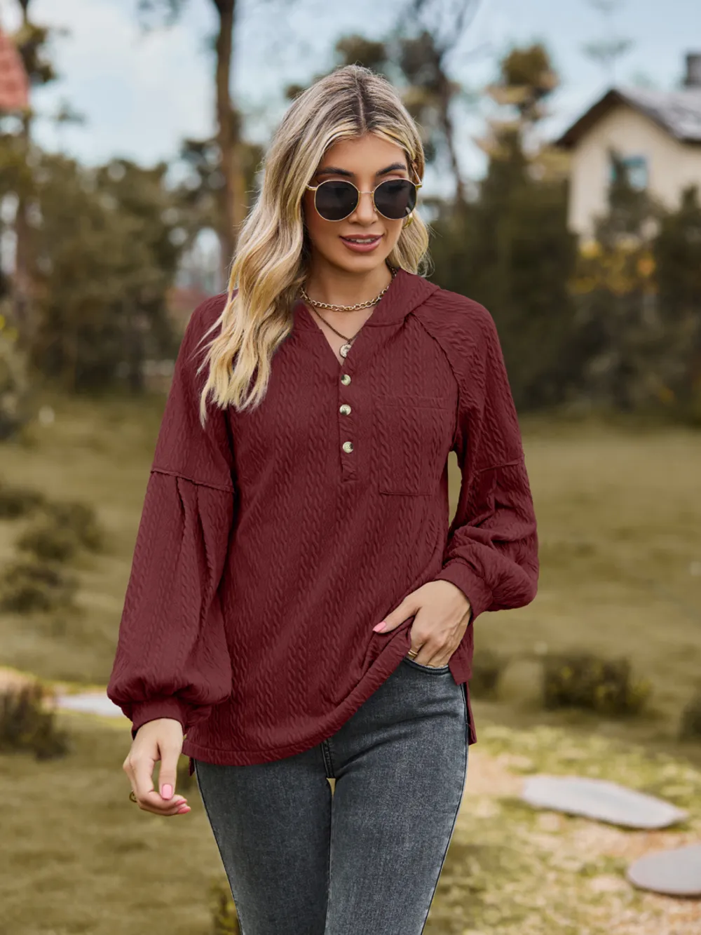 Cable-Knit Dropped Shoulder Hoodie, image 13