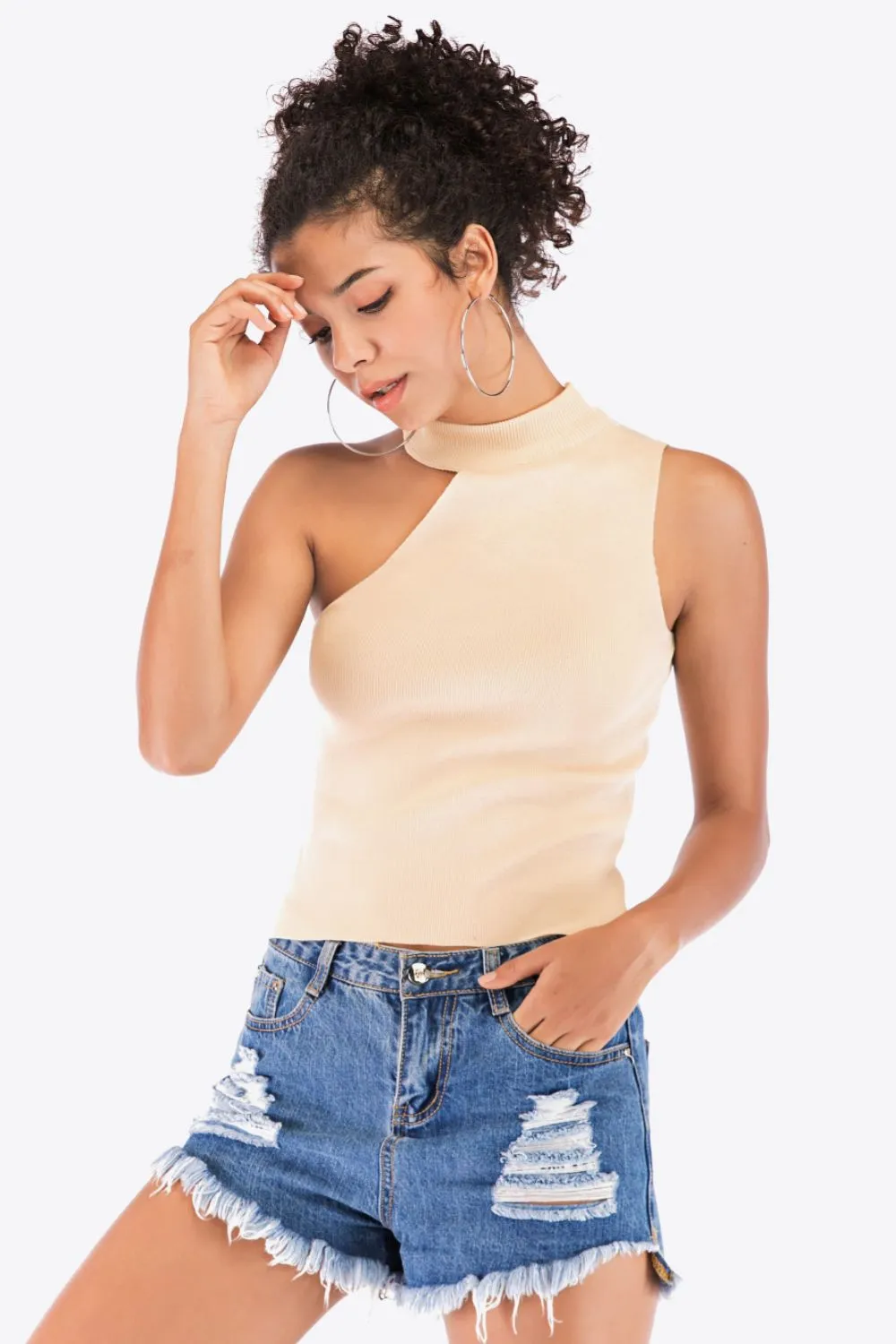 Asymmetrical Sleeveless Rib-Knit Top, image 9