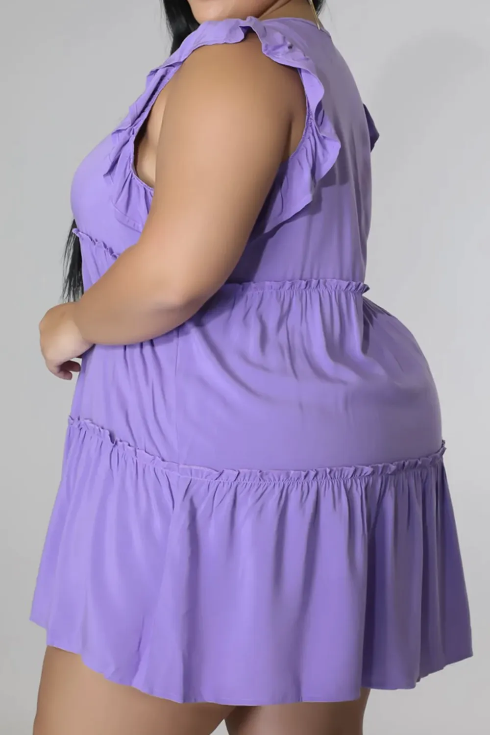 Plus Size V-Neck Frill Trim Mini Dress, image 7