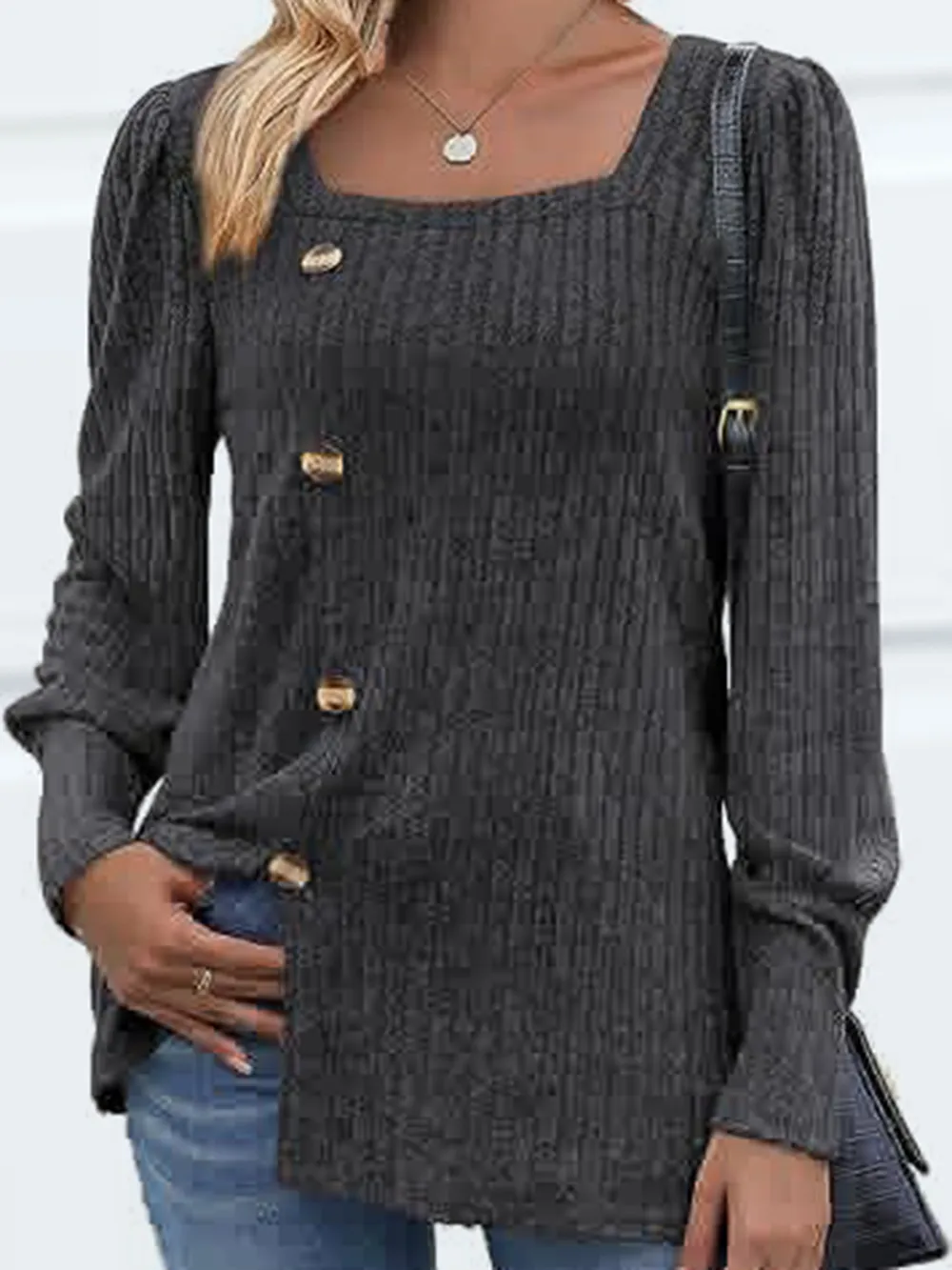 Decorative Button Square Neck Top, image 11