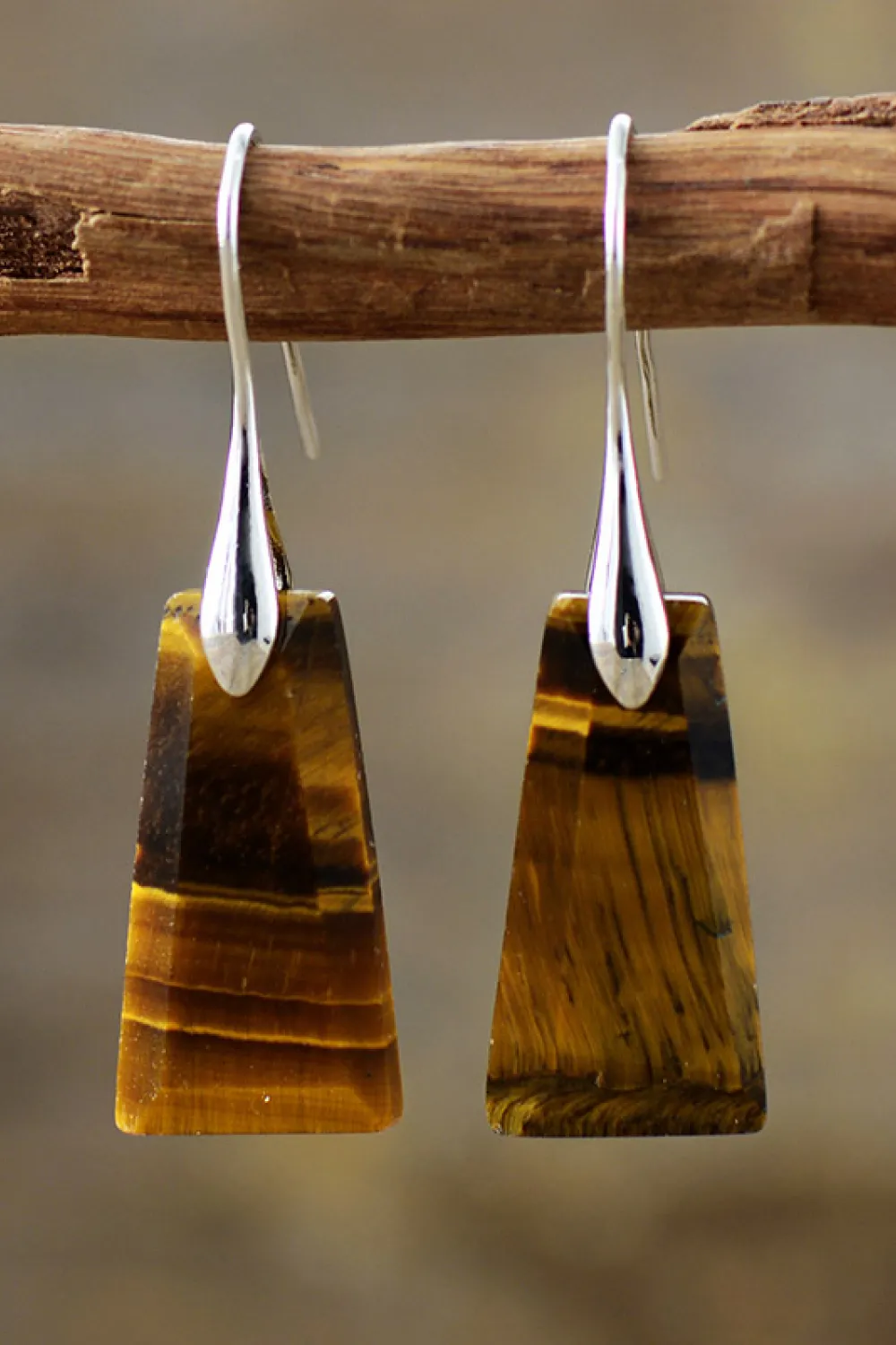 Handmade Geometrical Shape Natural Stone Dangle Earrings, image 5