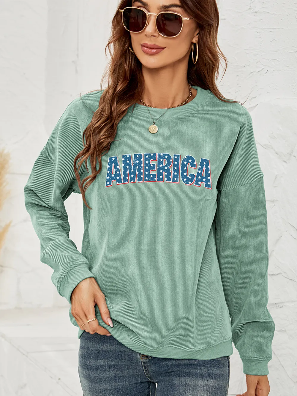 AMERICA Graphic Dropped Shoulder Sweatshirt, image 5