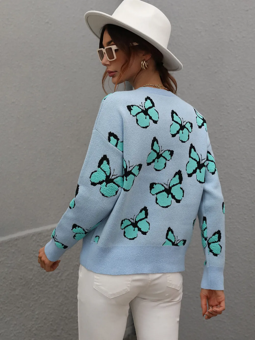 Butterfly Dropped Shoulder Crewneck Sweater, image 10
