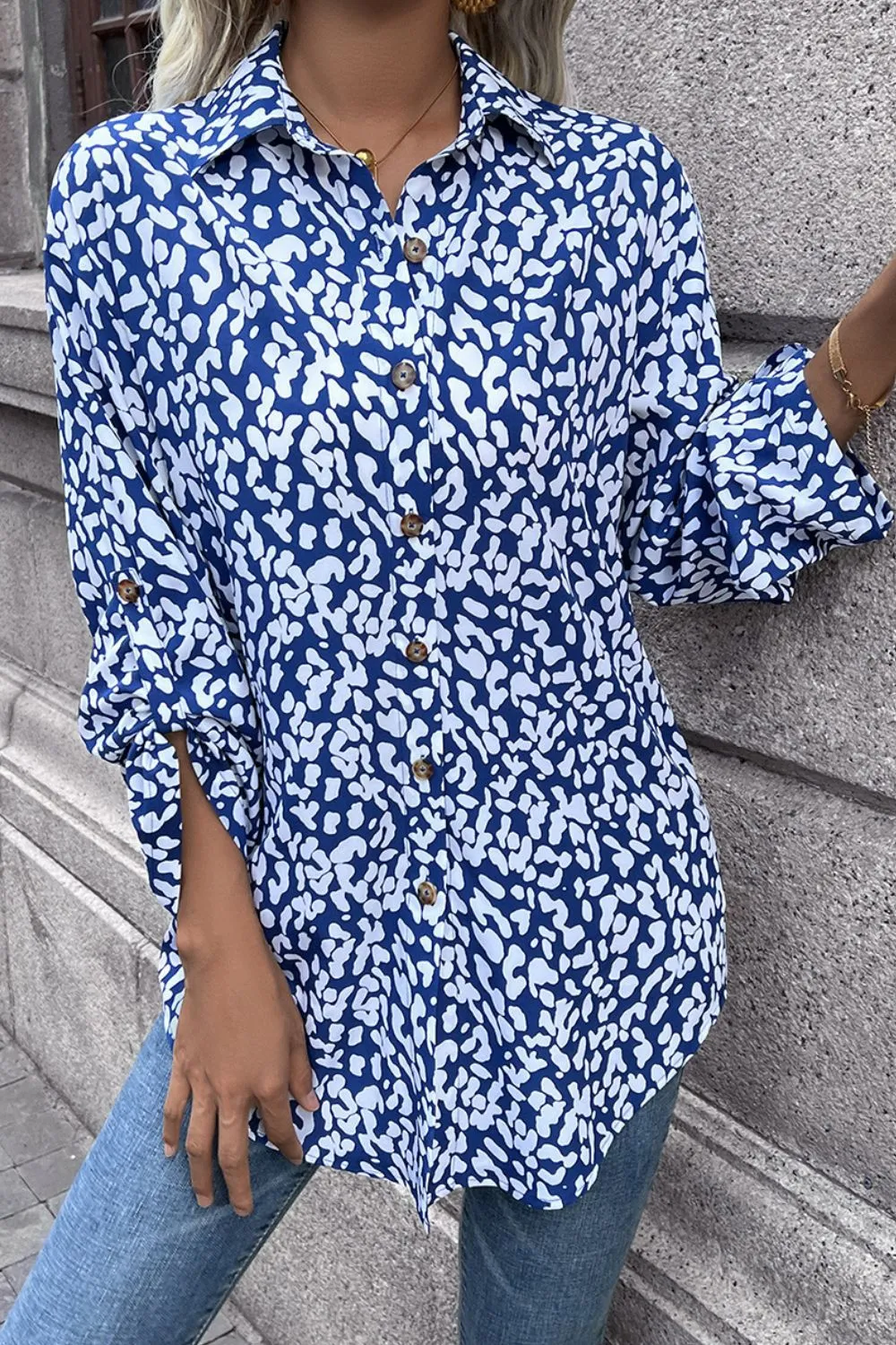 Leopard Roll-Tap Sleeve Shirt, image 16