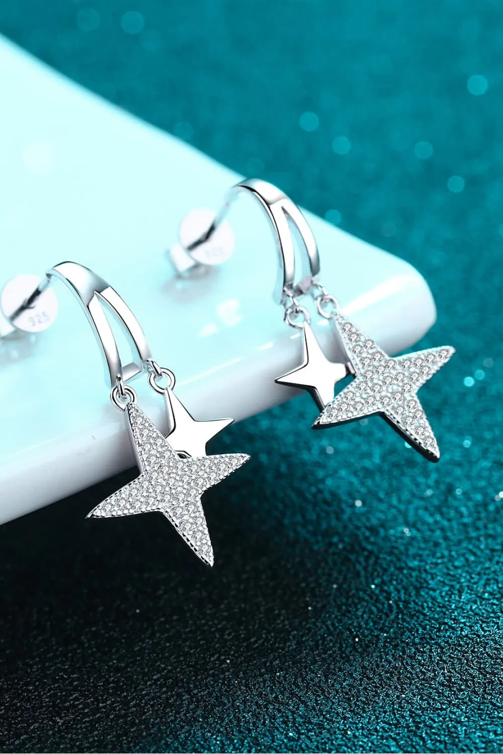 Moissanite Star Rhodium-Plated Drop Earrings, image 4
