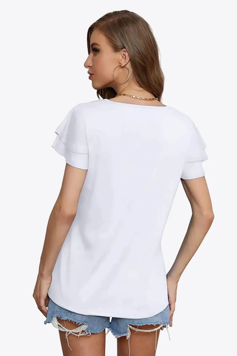 Tie-Neck Layered Flutter Sleeve Blouse, image 12
