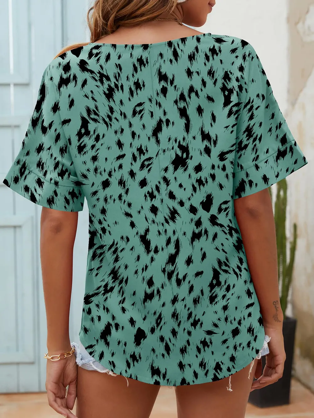 Printed Notched Neck Half Sleeve Blouse, image 13
