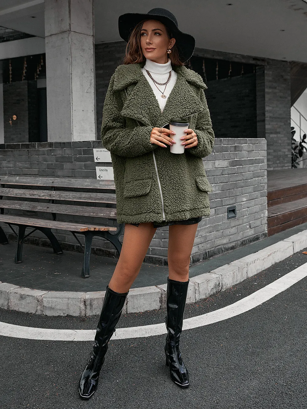 Zip-Up Collared Teddy Jacket, image 10