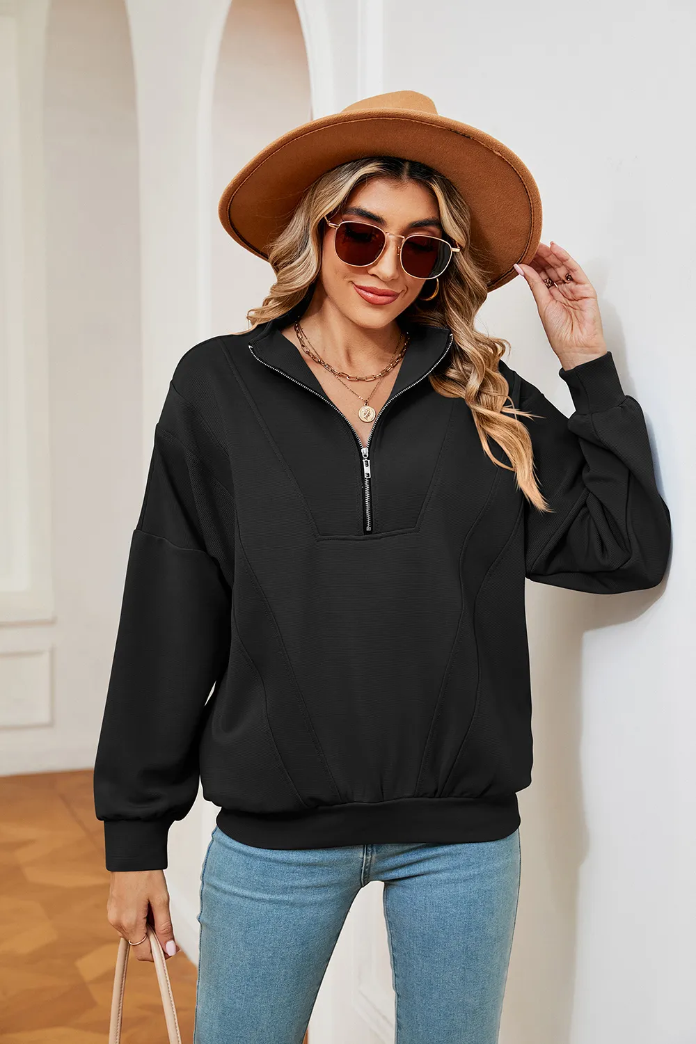 Half-Zip Dropped Shoulder Sweatshirt, image 15