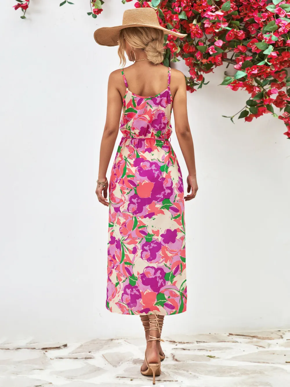 Printed Spaghetti Strap Front Slit Dress, image 8