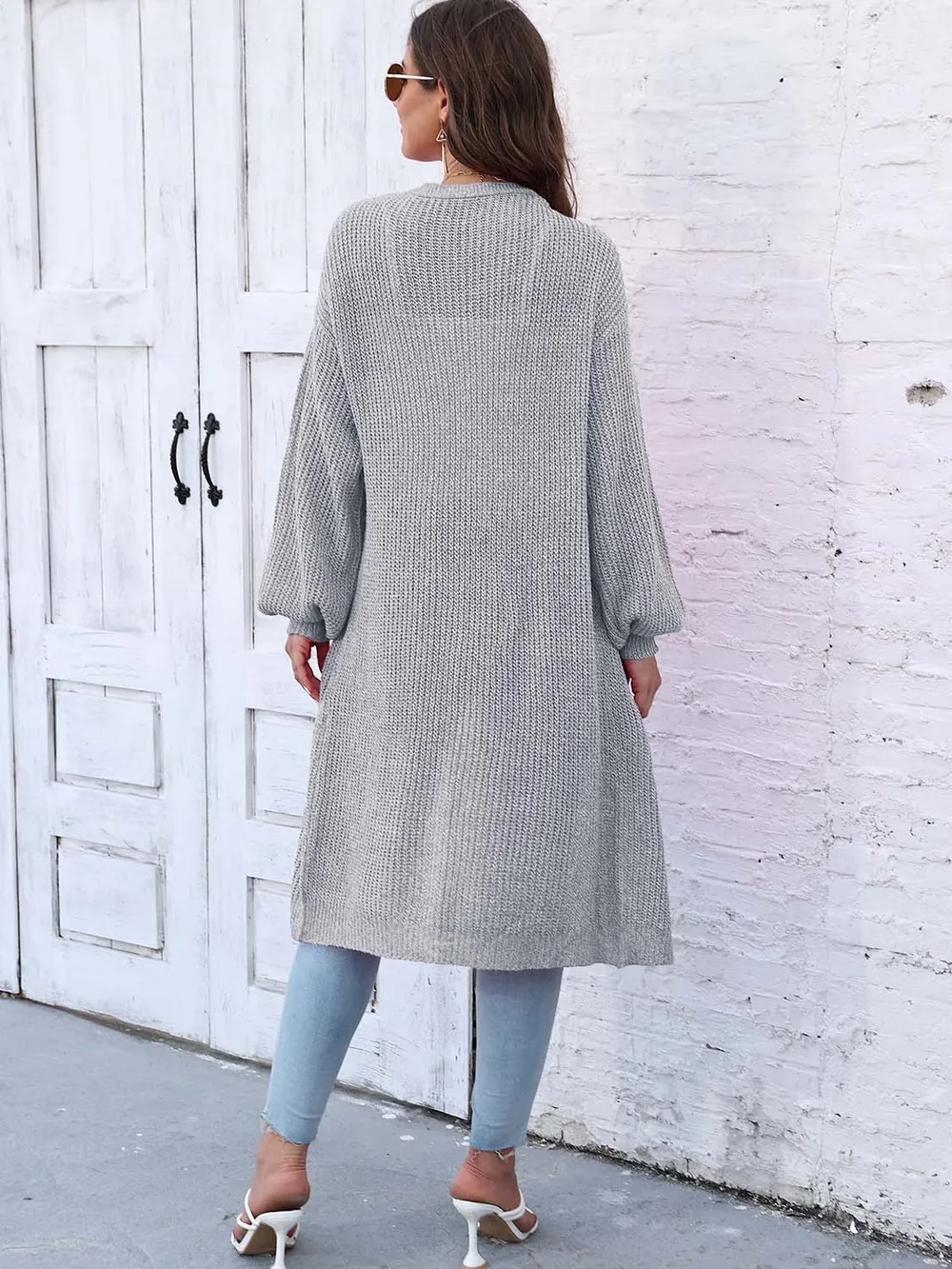 Open Front Longline Cardigan with Pockets, image 3