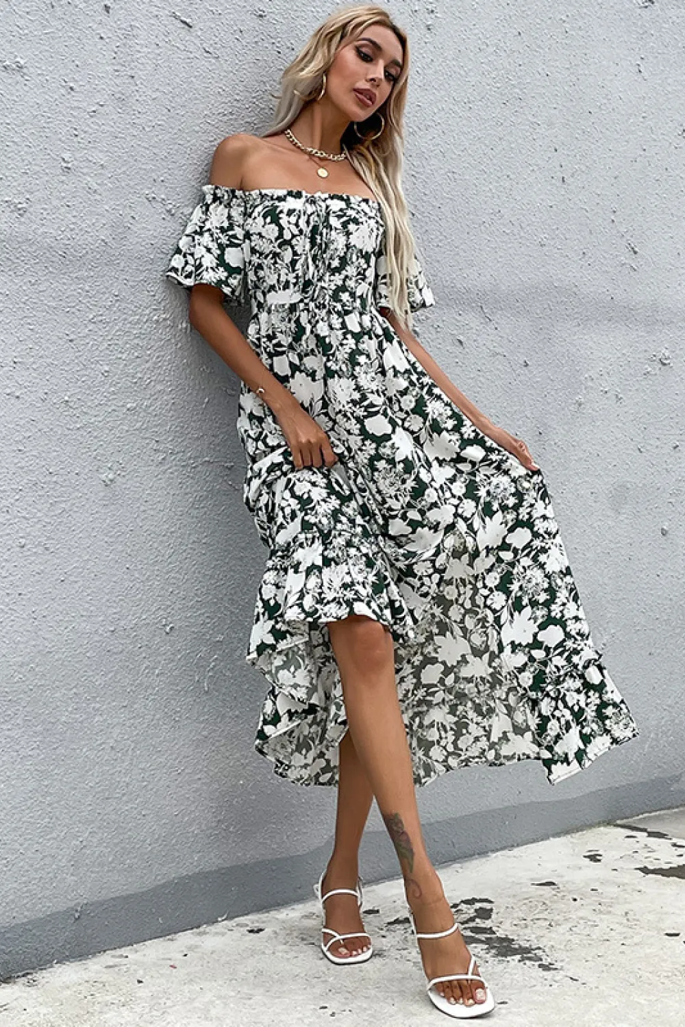 Floral Slit Off-Shoulder Midi Dress, image 3