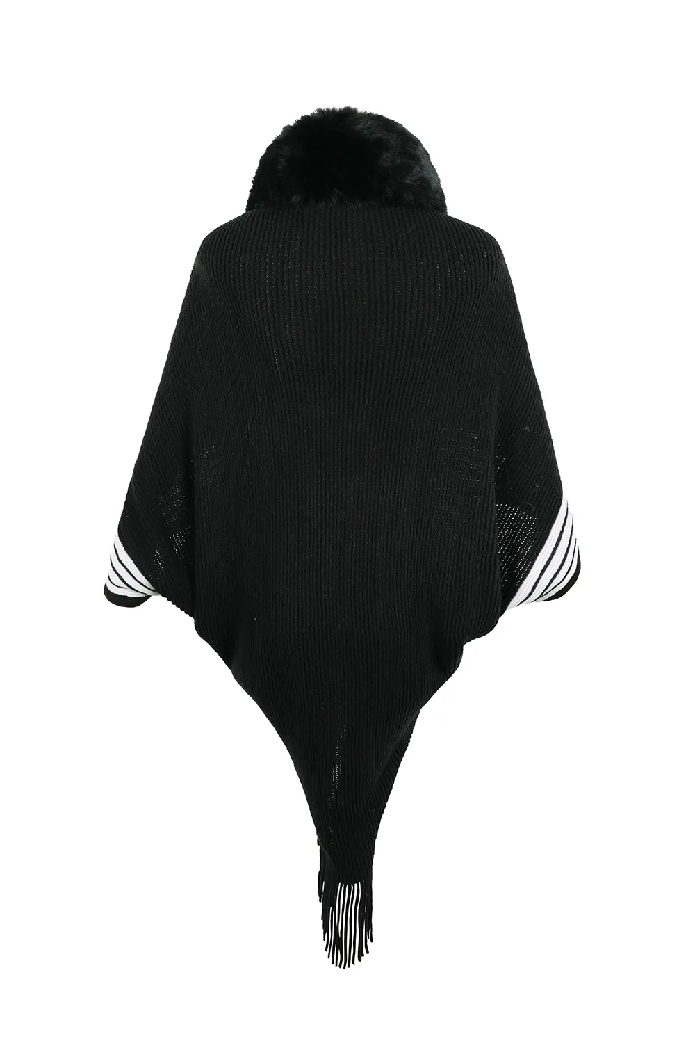 Striped Fringe Detail Long Sleeve Poncho, image 7