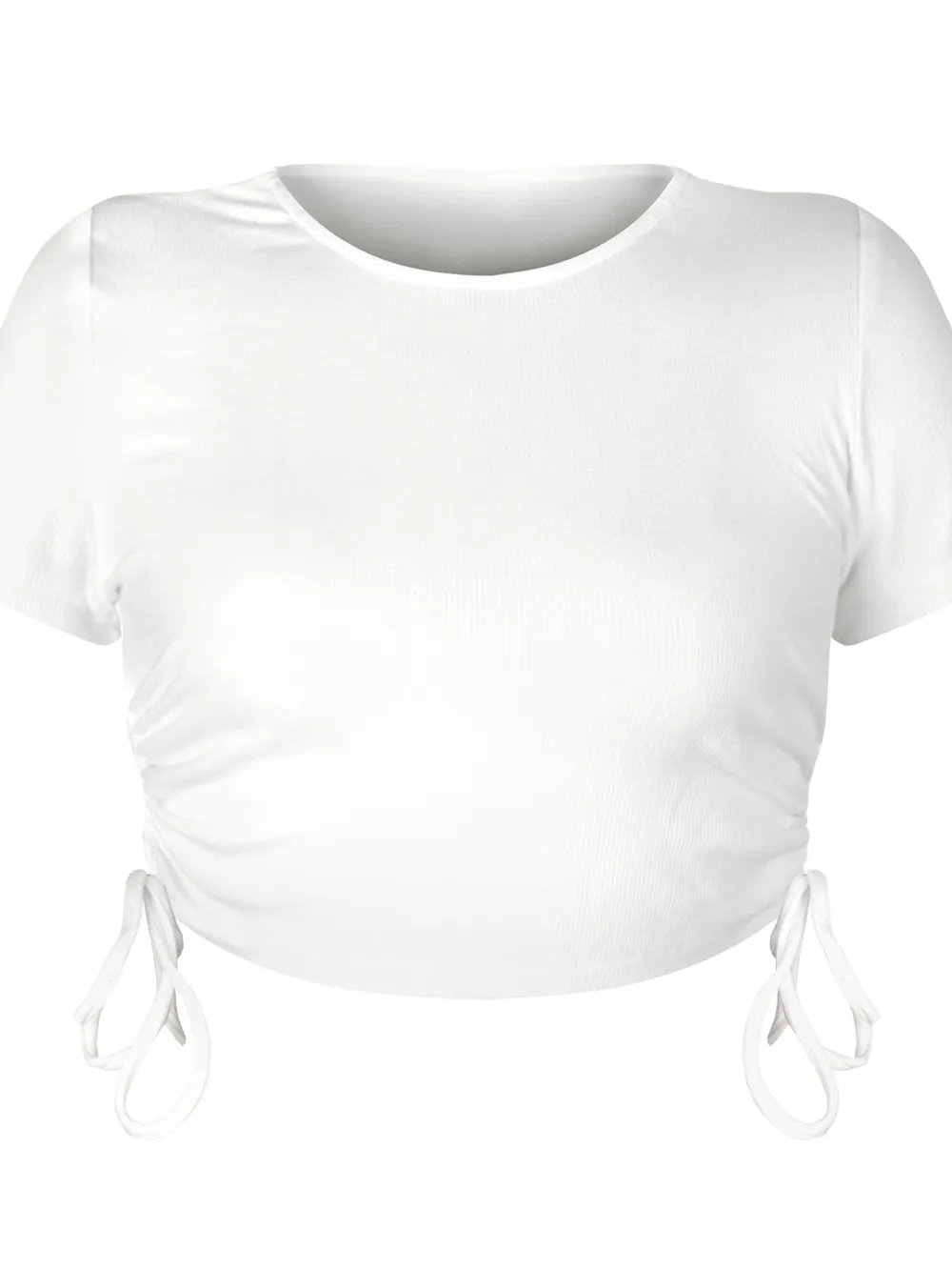 Round Neck Short Sleeve Drawstring Tee, image 3