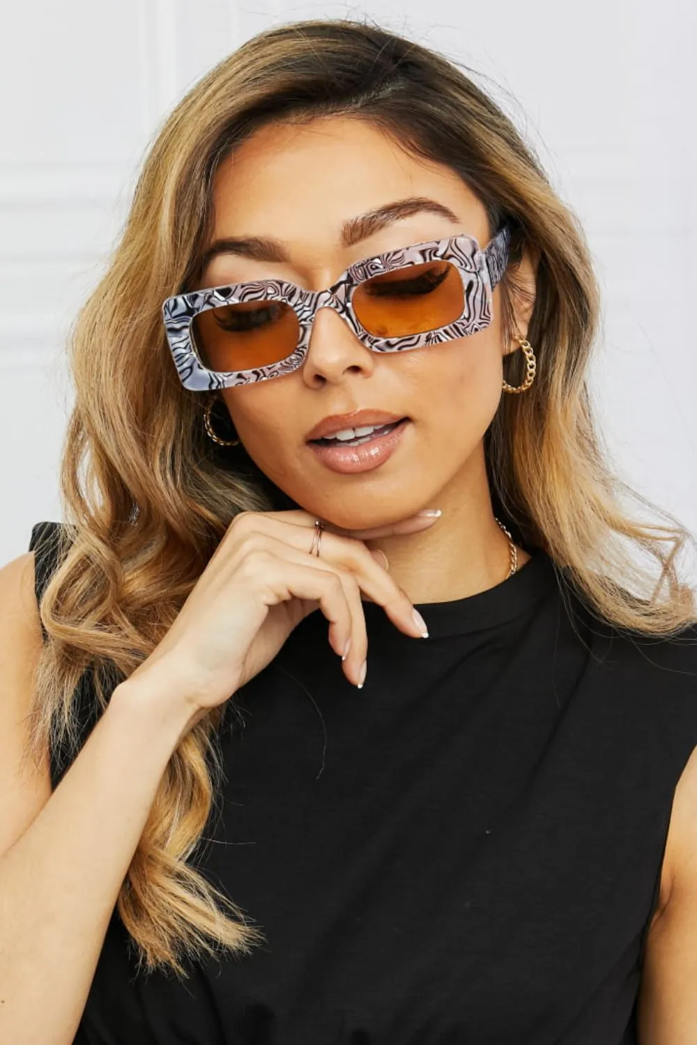 Tortoiseshell Rectangle Polycarbonate Sunglasses, image 2