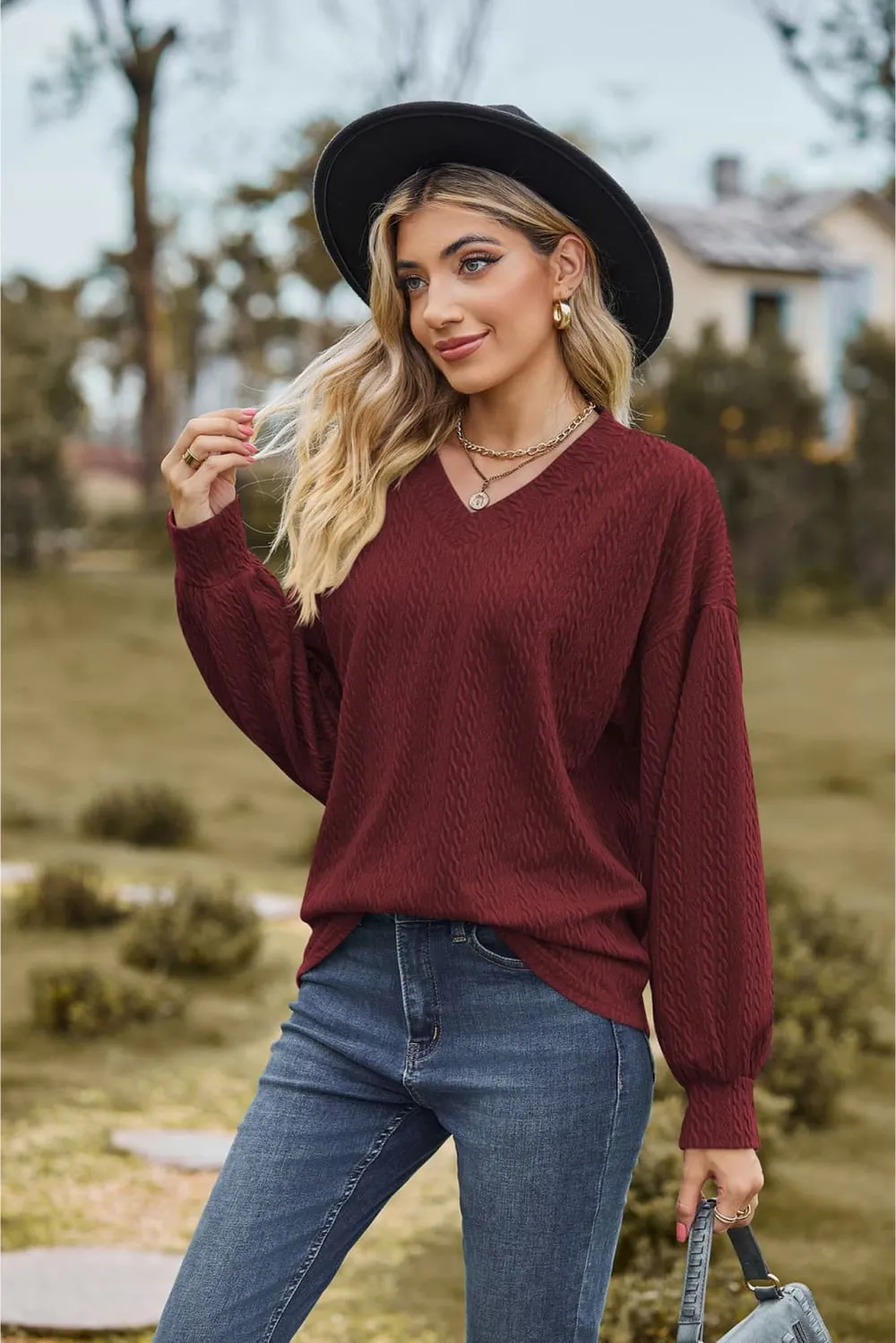 V-Neck Dropped Shoulder Blouse, image 4