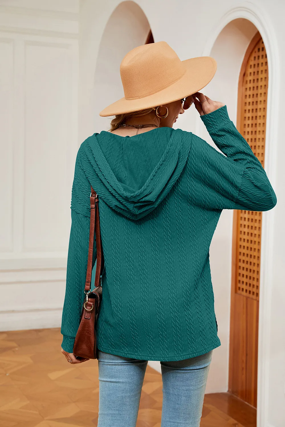 Half-Button Dropped Shoulder Hoodie, image 3