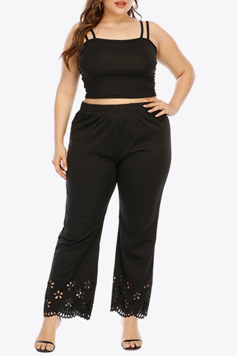 Plus Size Openwork Elastic Waist Pants, image 5
