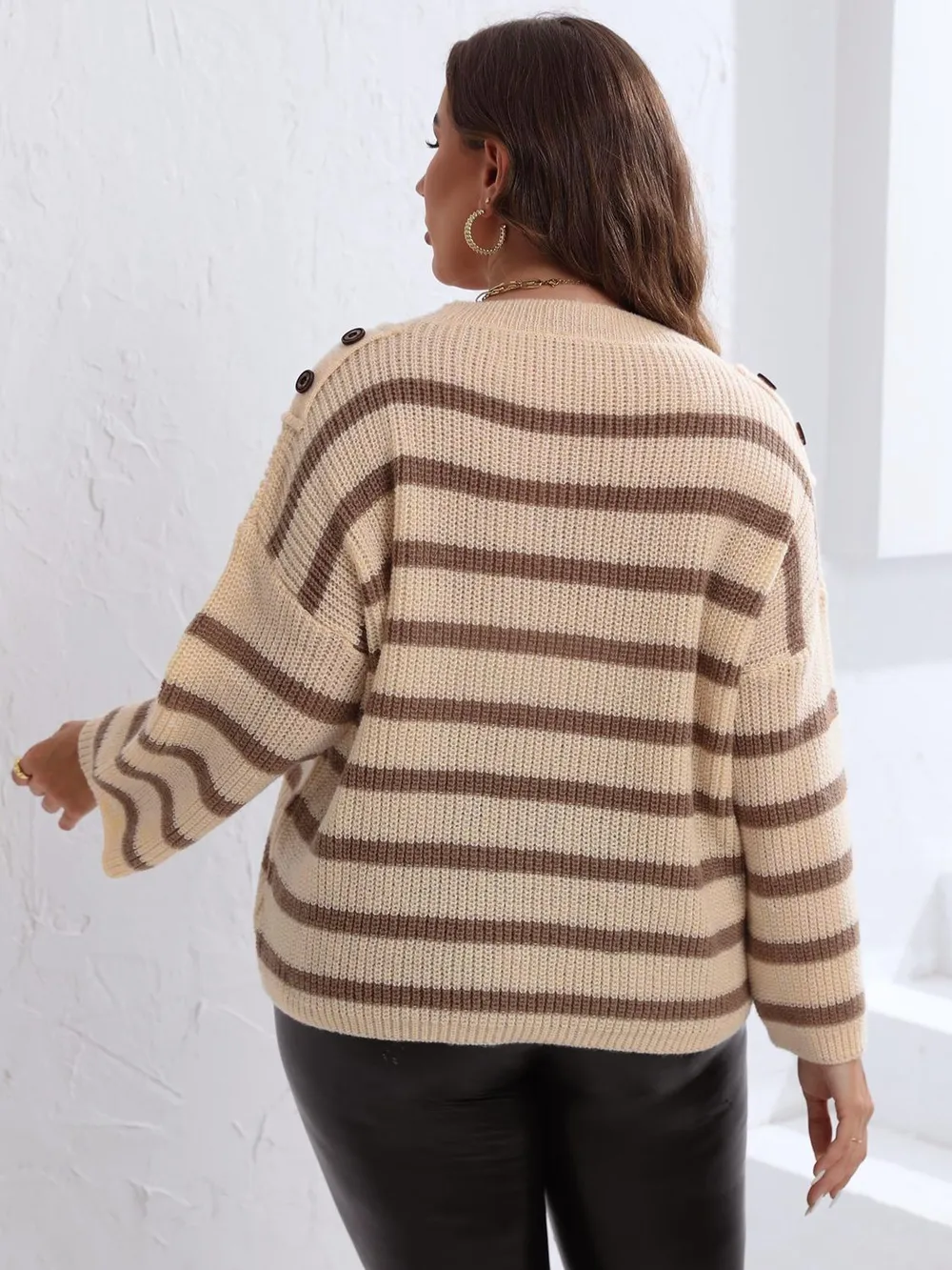 Plus Size Striped Dropped Shoulder Sweater, image 3
