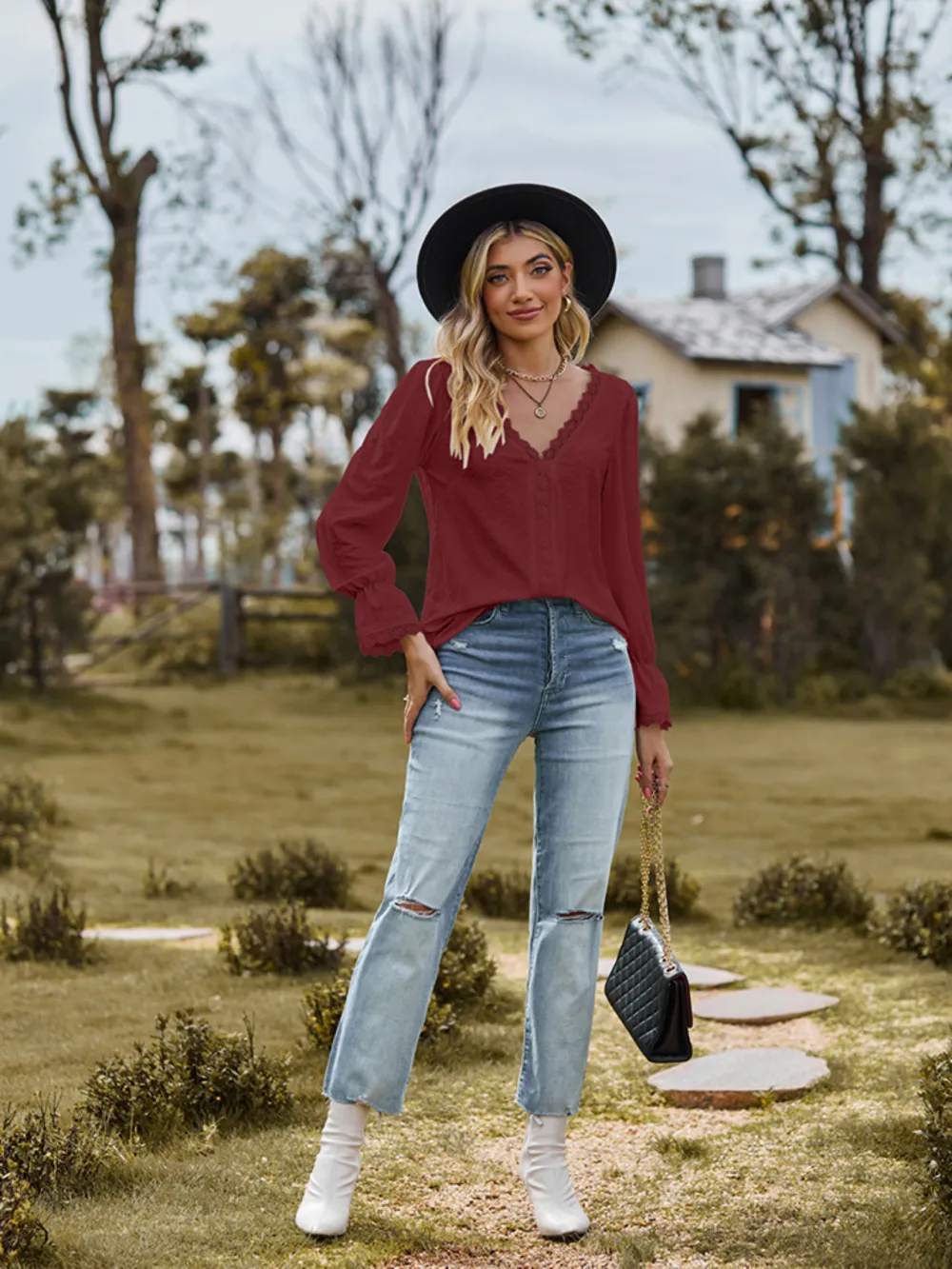 V-Neck Flounce Sleeve Blouse, image 15