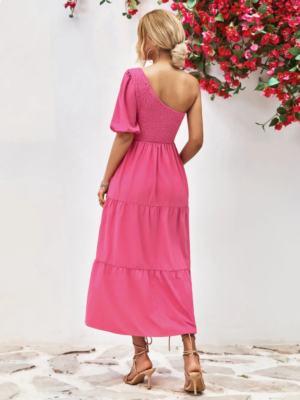 Smocked One-Shoulder Midi Dress, image 8