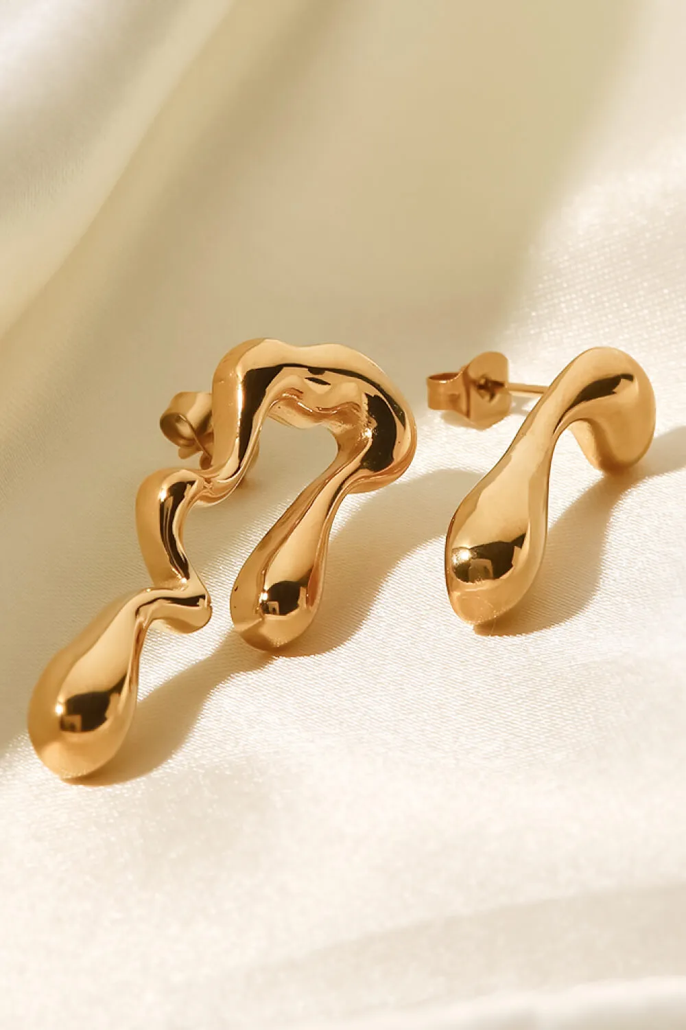 18K Gold Plated Geometric Mismatched Earrings, image 5