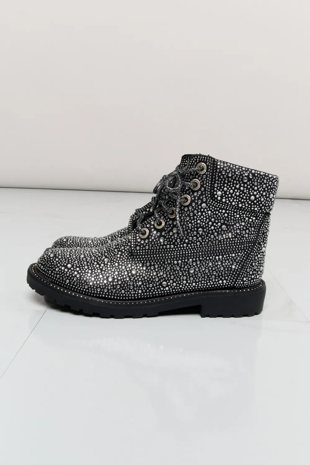 Rhinestone Lace-Up Combat Boots, image 3