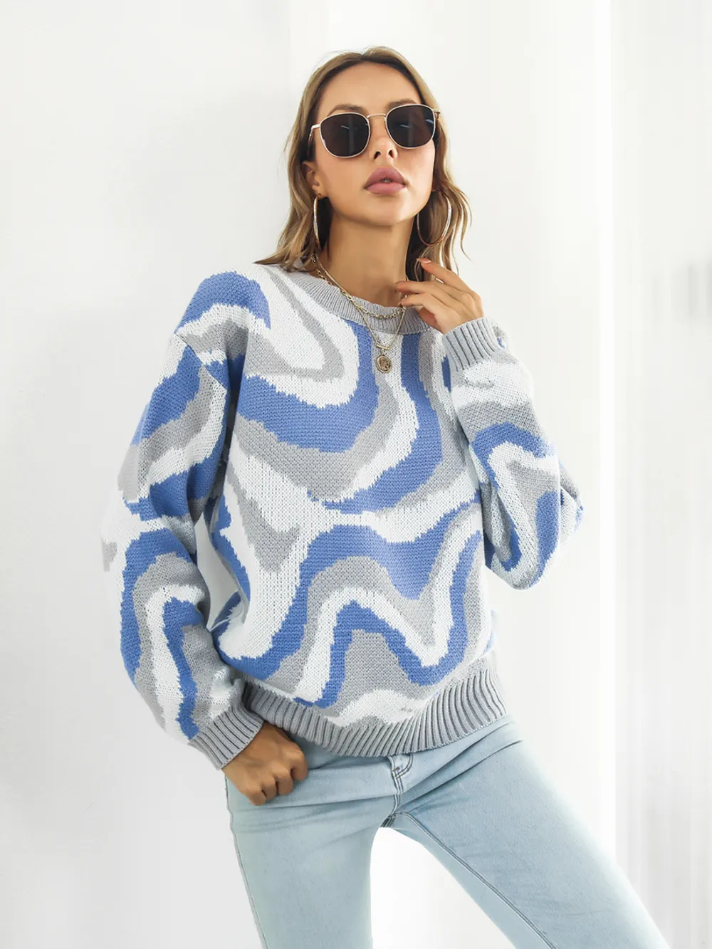 Round Neck Dropped Shoulder Sweater, image 2