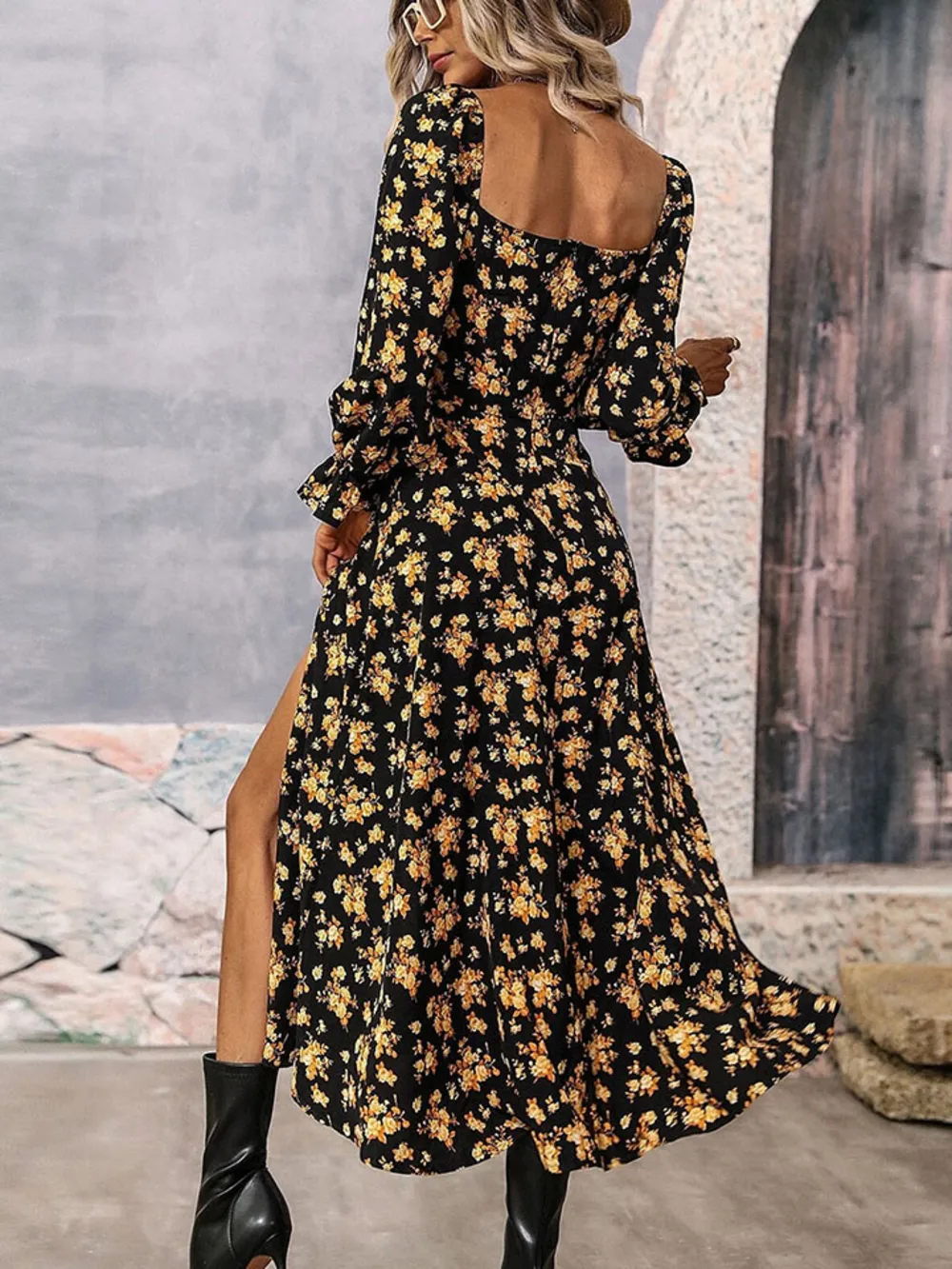 Square Neck Printed Slit Dress, image 2