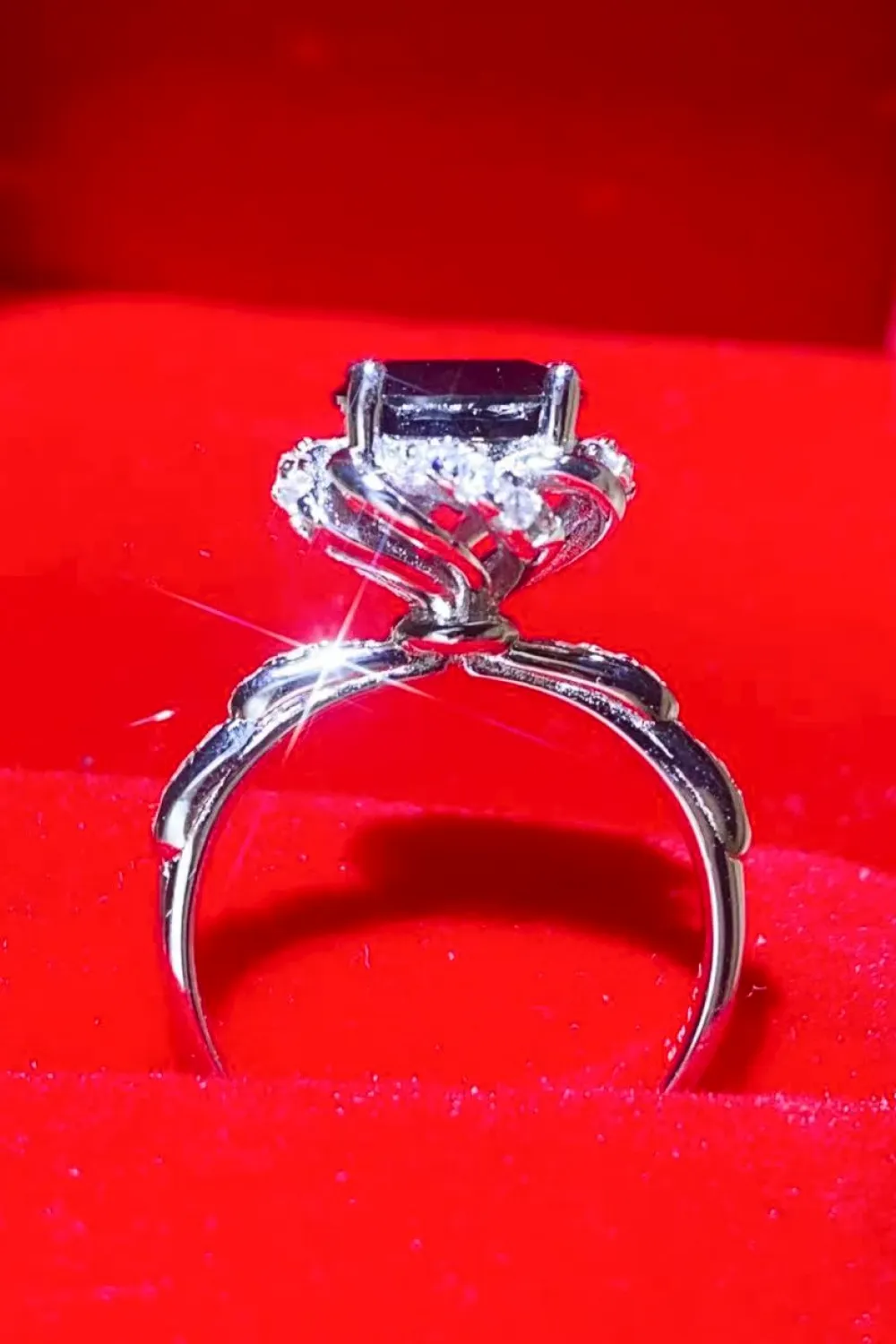 2 Carat Black Moissanite Floral Ring, image 6
